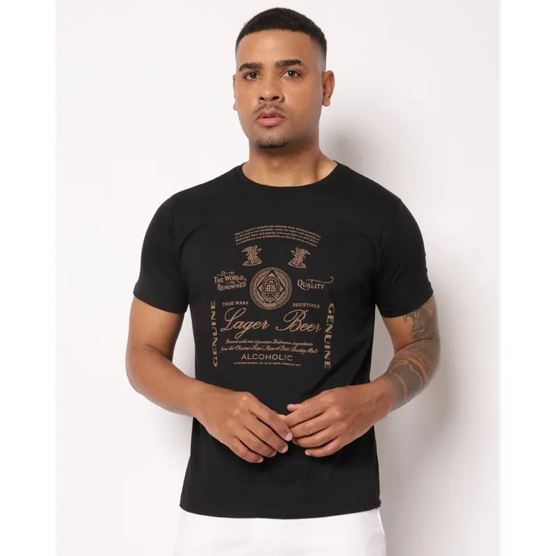 Camiseta Masculina Algodão com Estampa Lager Beer Manga Curta Preta M
