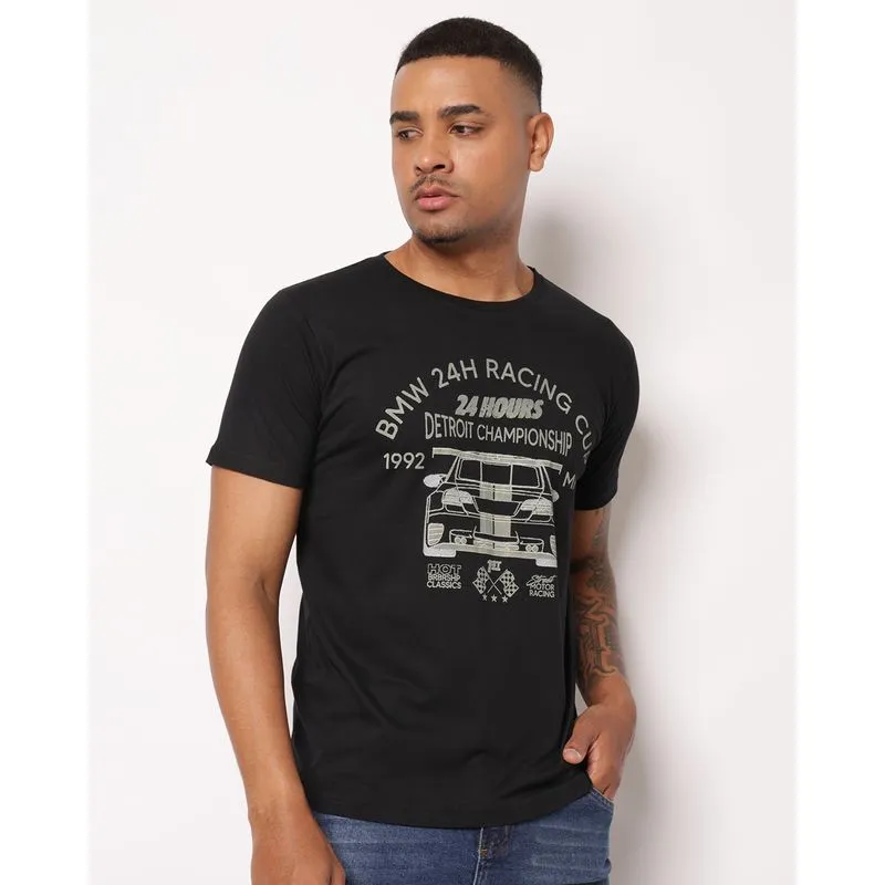 Camiseta Masculina Algodão com Estampa Racing Manga Curta Preta M