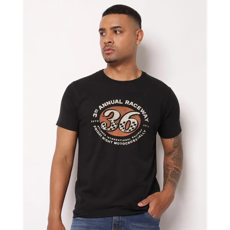 Camiseta Masculina Algodão com Estampa Racing 36 Manga Curta Preta M