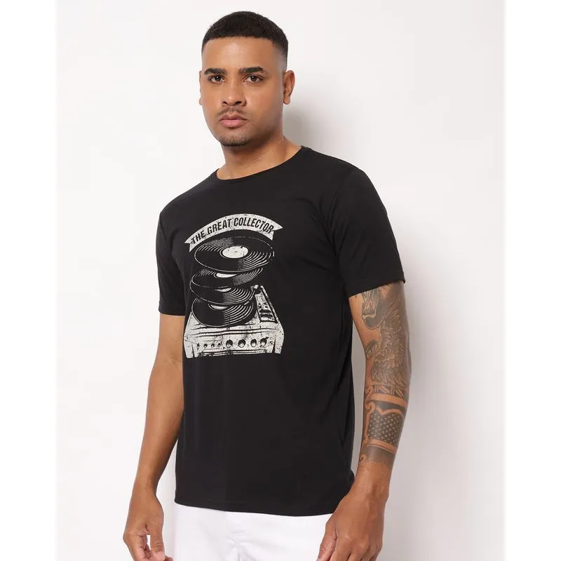 Camiseta Masculina Algodão com Estampa Vitrola Manga Curta Preta P