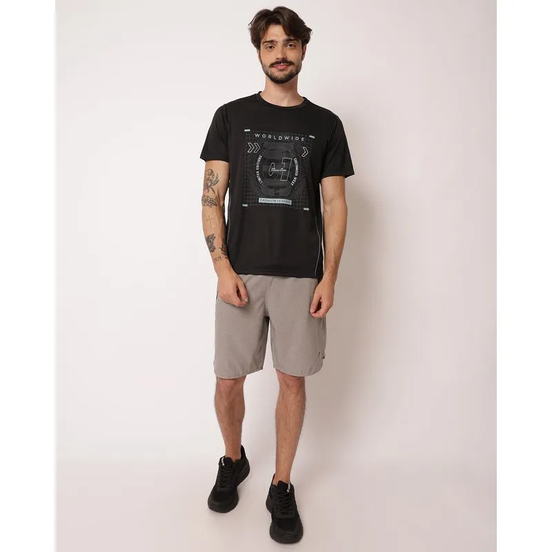 Bermuda Esportiva Masculina Reta Bolsos com Zíper Cinza P