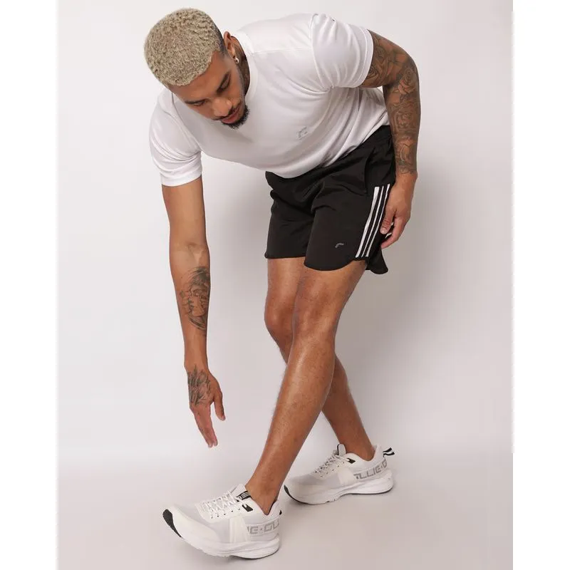 Bermuda Esportiva Masculina Reta Microfibra com Bolsos Recortes Preta P