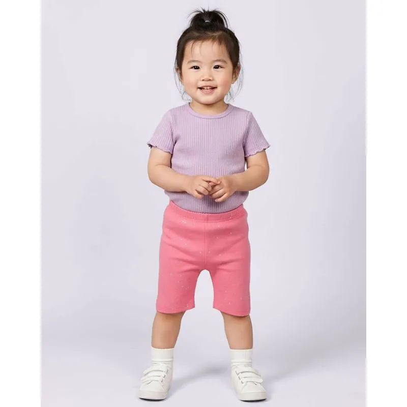 Bermuda Bebê Ciclista com Glitter Aplicação Strass Coração Rosa 1
