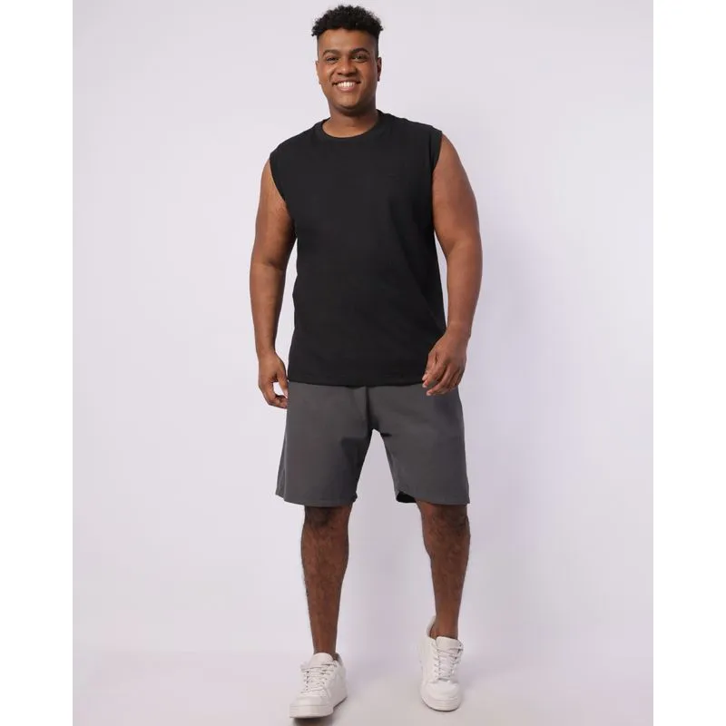 Bermuda Plus Size Masculina Reta Viscolinho Cordão com Bolsos Cinza G3