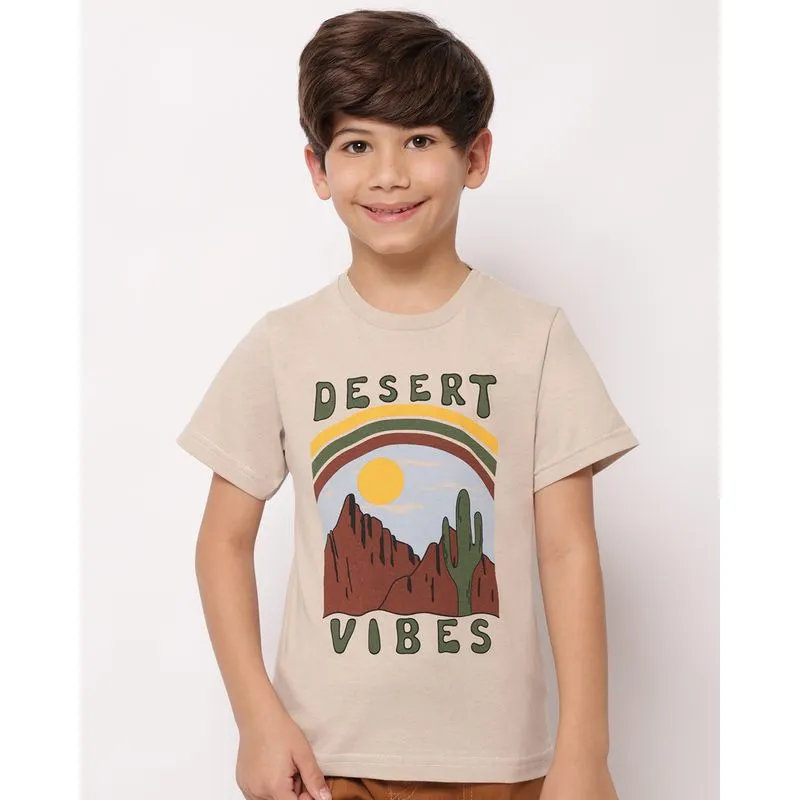 Camiseta Infantil Algodão com Estampa Manga Curta Bege 4