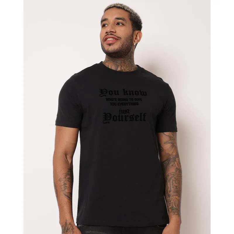 Camiseta Masculina Algodão Estampa Frontal Letreiro Preta M