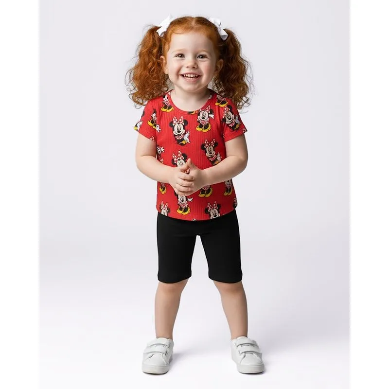Camiseta Bebê Canelada Disney Minnie Manga Curta Vermelha 1
