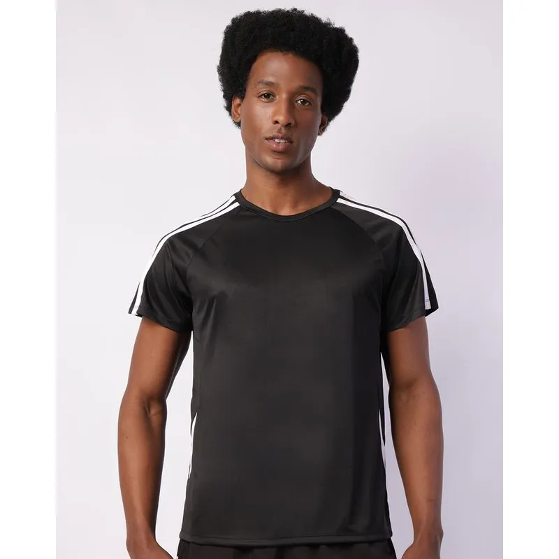 Camiseta Esportiva Masculina Dry Fit com Listras Recortes Preta G