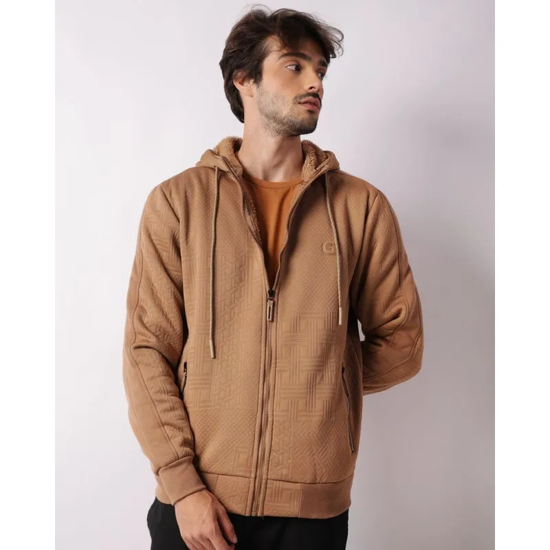 Jaqueta Masculina Gangster Peluciada Jacquard Marrom G