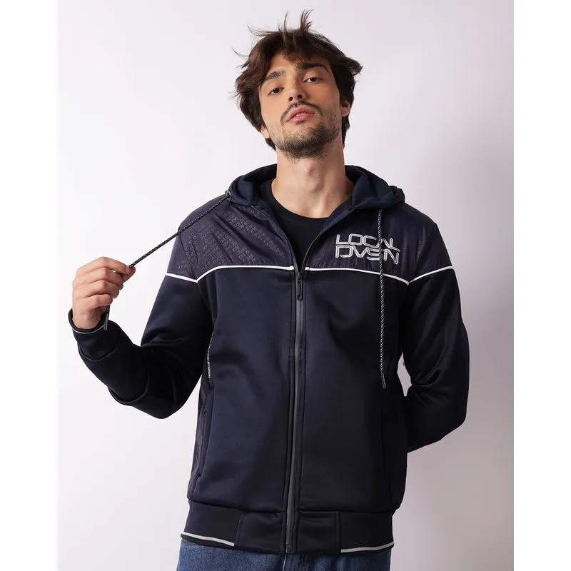 Jaqueta Moletom Masculina Com Capuz Bolsos Marinho GG