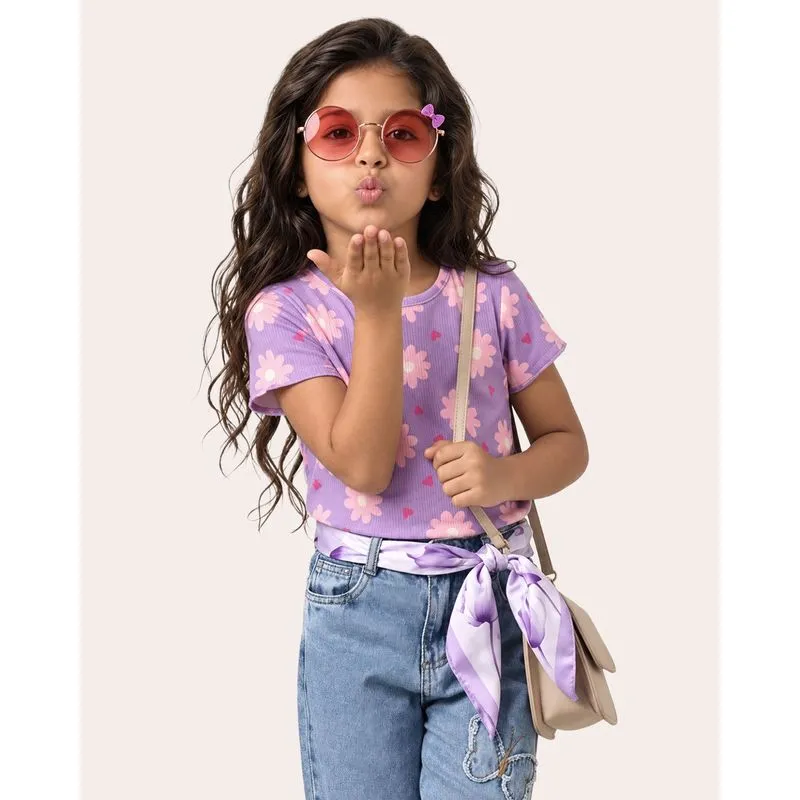 Blusa Infantil Canelada Estampa Flores Lilás 4