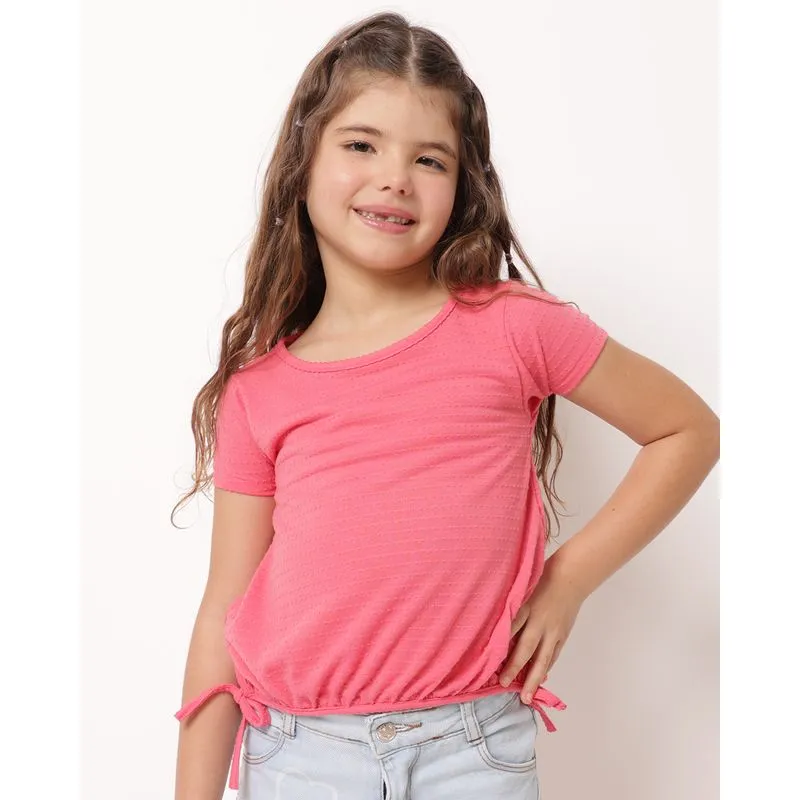 Blusa Infantil Manga Curta Pipoquinha com Amarração Rosa 8
