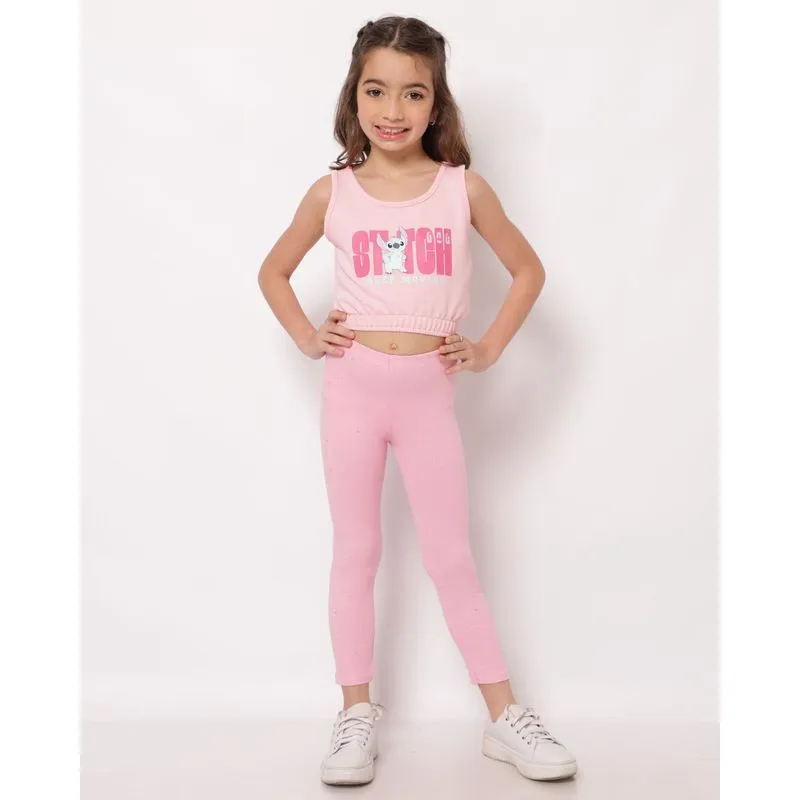 Calça Legging Infantil com Glitter Strass Corações Rosa 4