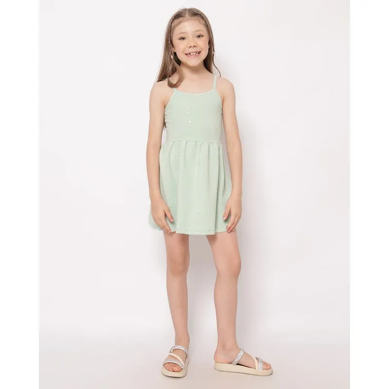 Vestido Infantil Curto com Glitter Strass Corações Verde 10