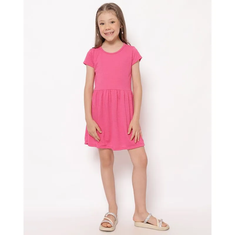 Vestido Infantil Curto Texturizado Pipoquinha Manga Curta Rosa 4
