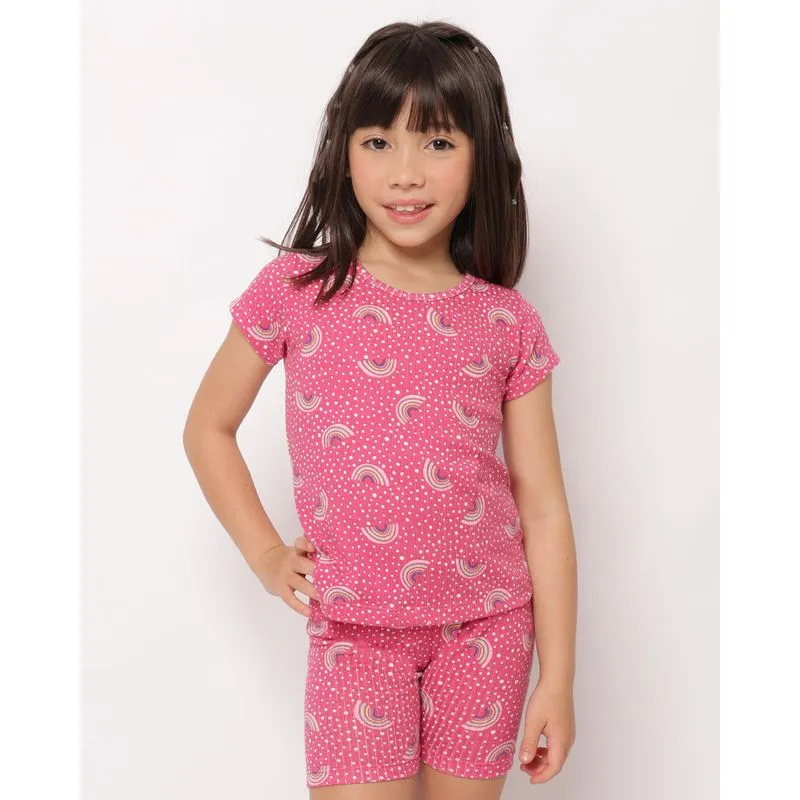 Conjunto Infantil Curto Canelado Estampado Rosa 6