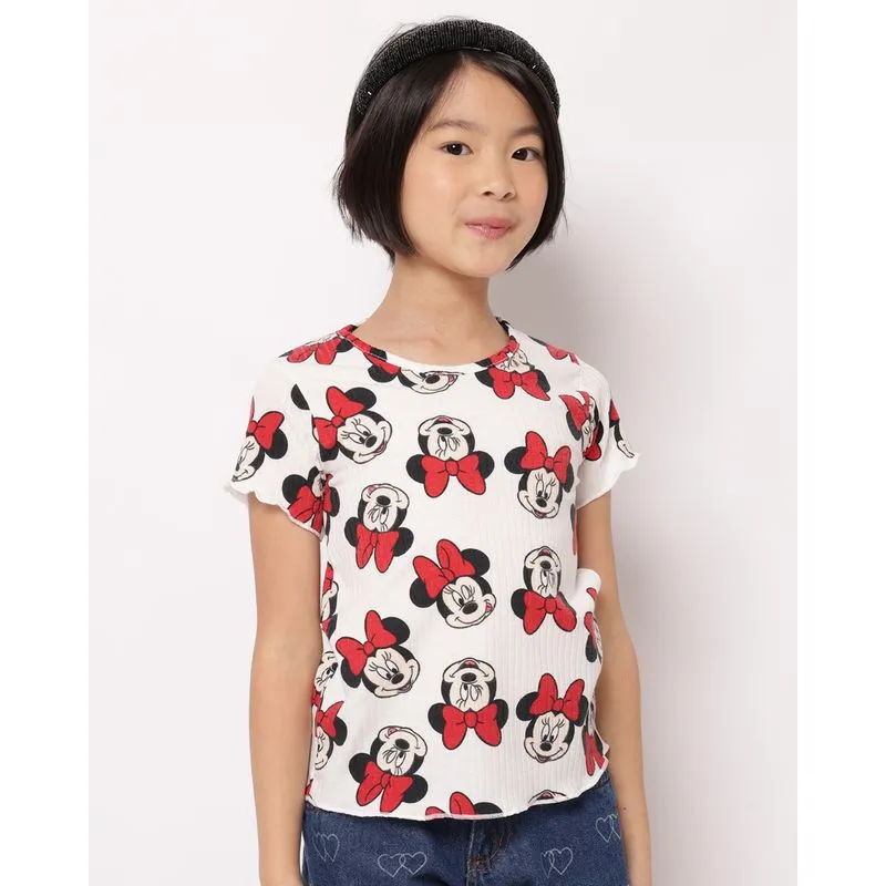 Camiseta Infantil Disney Minnie Canelada com Babado Branca 4