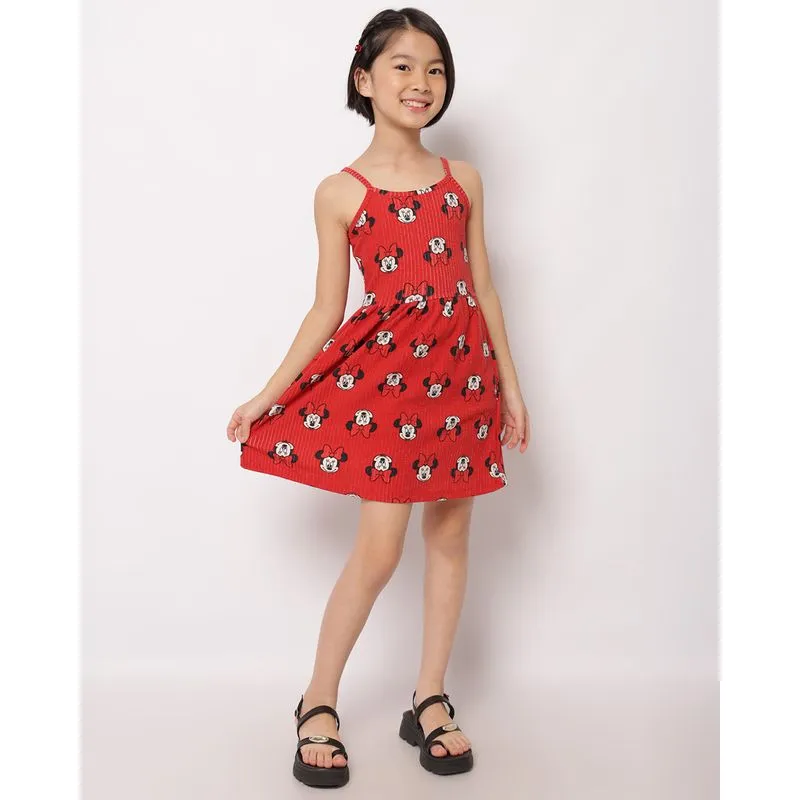 Vestido Infantil Curto Canelado Alcinha Disney Minnie Vermelho 10