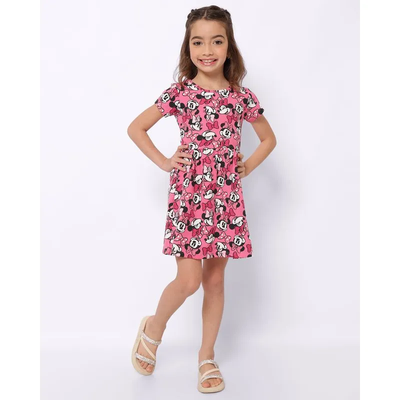 Vestido Infantil Curto Canelado Disney Minnie Rosa 10