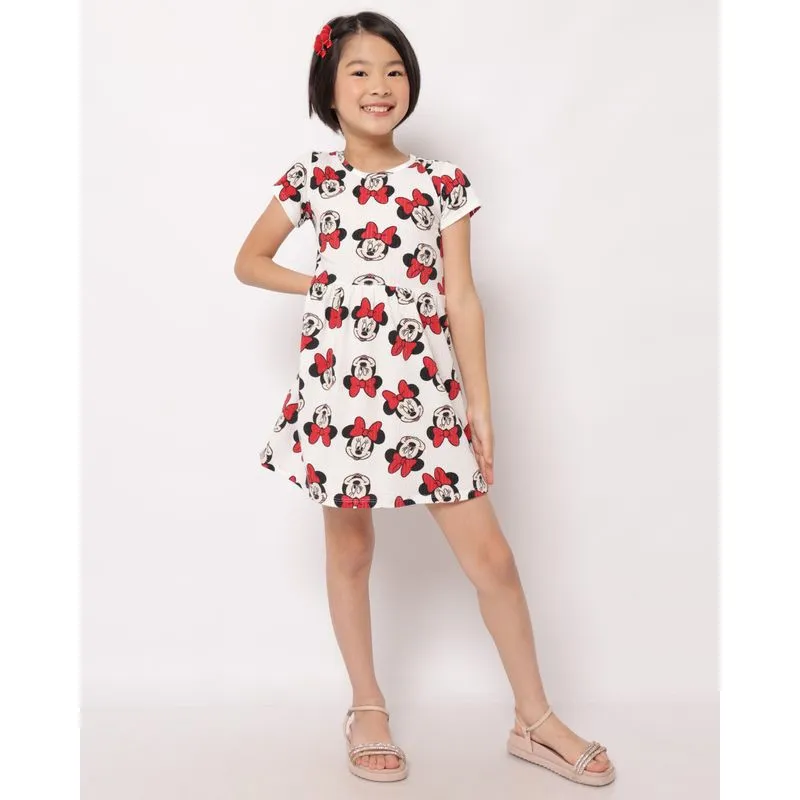 Vestido Infantil Curto Disney Minnie Canelado com Estampa Branco 8