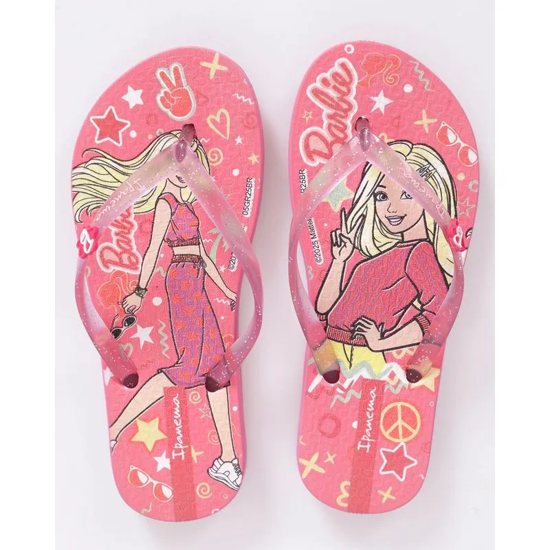 Chinelo Ipanema Infantil Estampa Barbie com Glitter Rosa 25/26