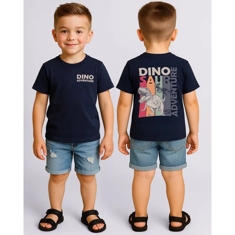 Camiseta Infantil Algodão Estampa Frente e Costas Marinho 8