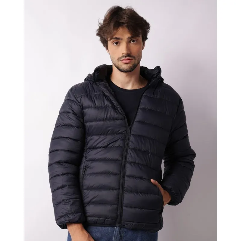 Jaqueta Masculina Puffer Peluciada Com Capuz Marinho P