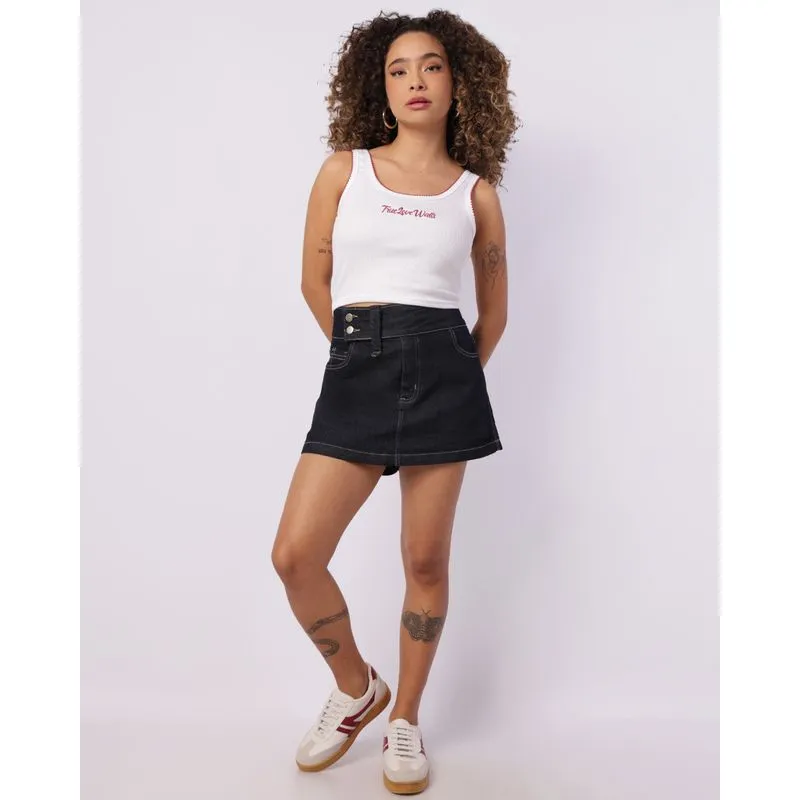 Short Saia Jeans Feminino com Botões Azul 34