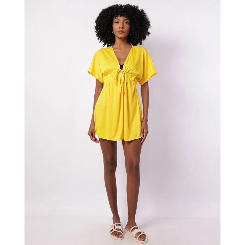 Saída de Praia Feminina Kaftan Curta Amarela GG