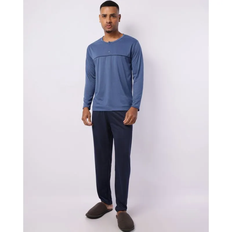 Pijama Masculino Longo com Botões Azul P