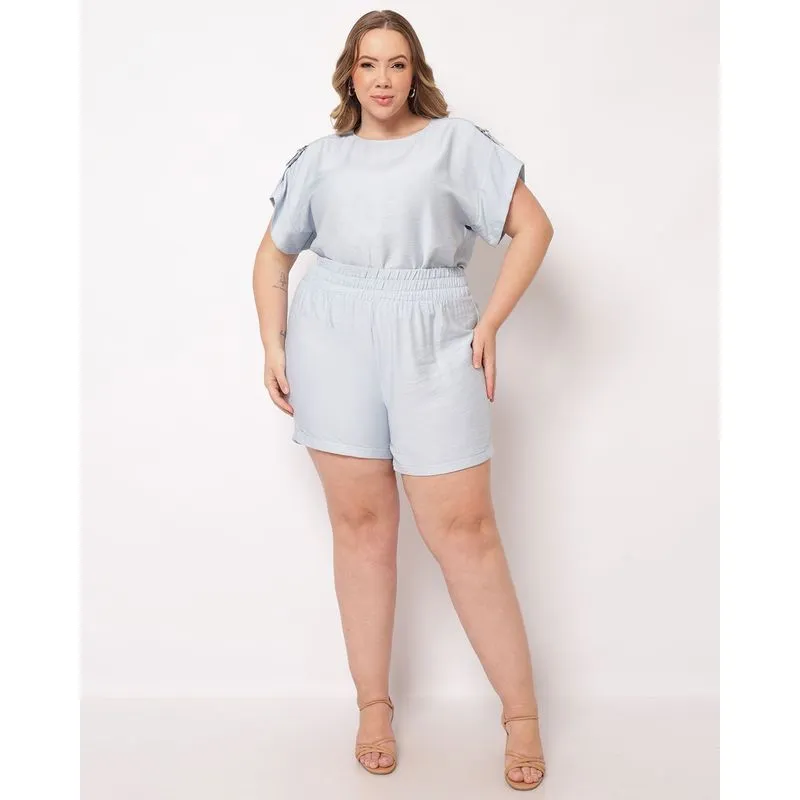 Short Plus Size Feminino Berry & Co. Reta Viscose Azul G1
