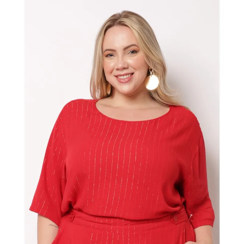 Blusa Plus Size Feminina Berry & Co. com Lurex Vermelha G3