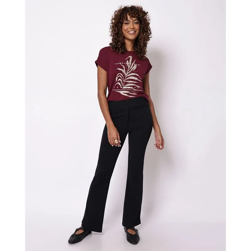 Calça Feminina Flare Crepe com Recortes Preta G