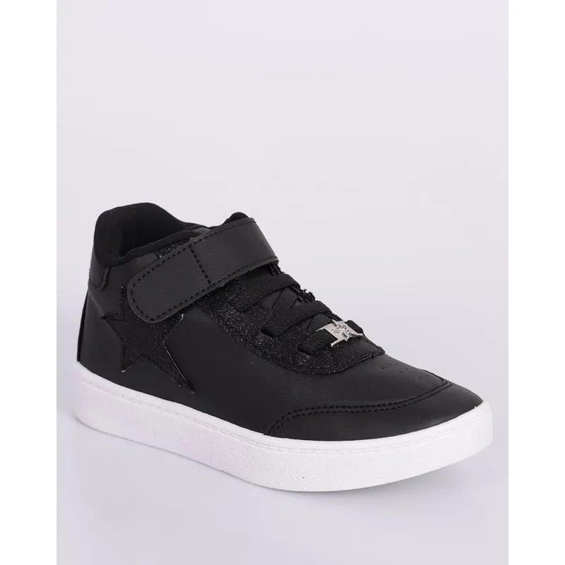 Tênis Infantil Casual Cano Alto Estrela com Glitter Preto 29