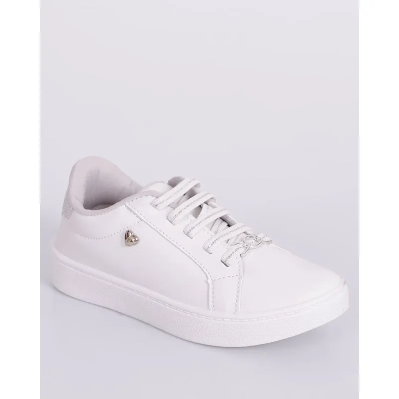 Tênis Infantil Casual Glitter com Aplicação Coração Branco 31