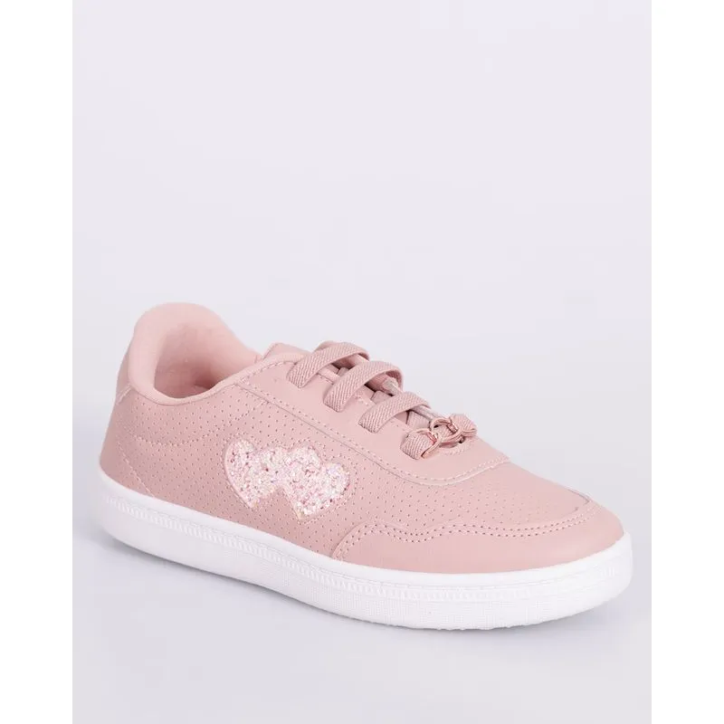 Tênis Infantil Casual Coração com Glitter Rosa 30