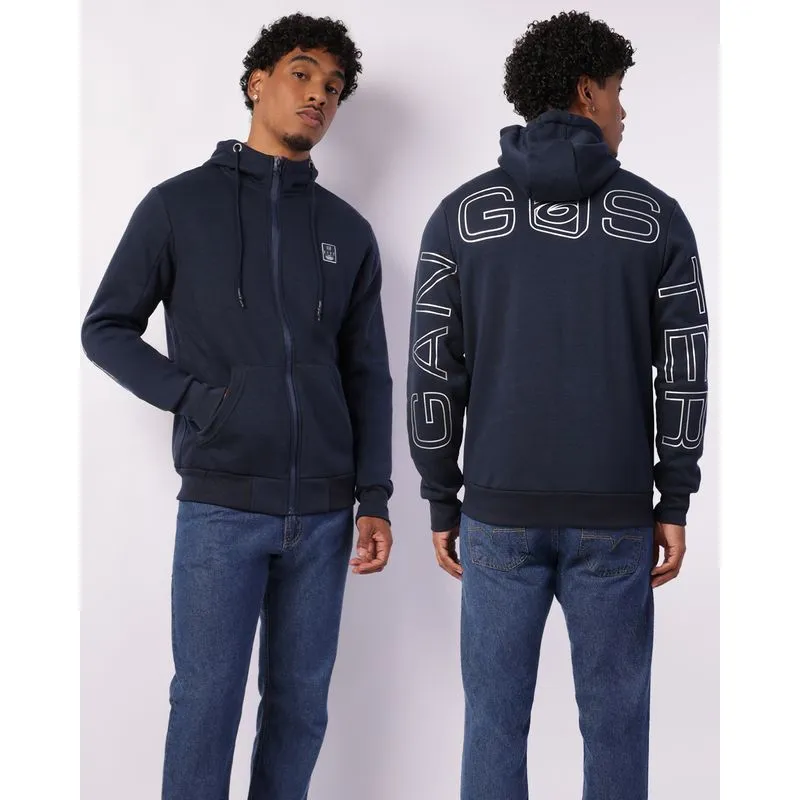 Jaqueta Moletom Masculina Gangster Com Capuz Estampa Bolsos Marinho G