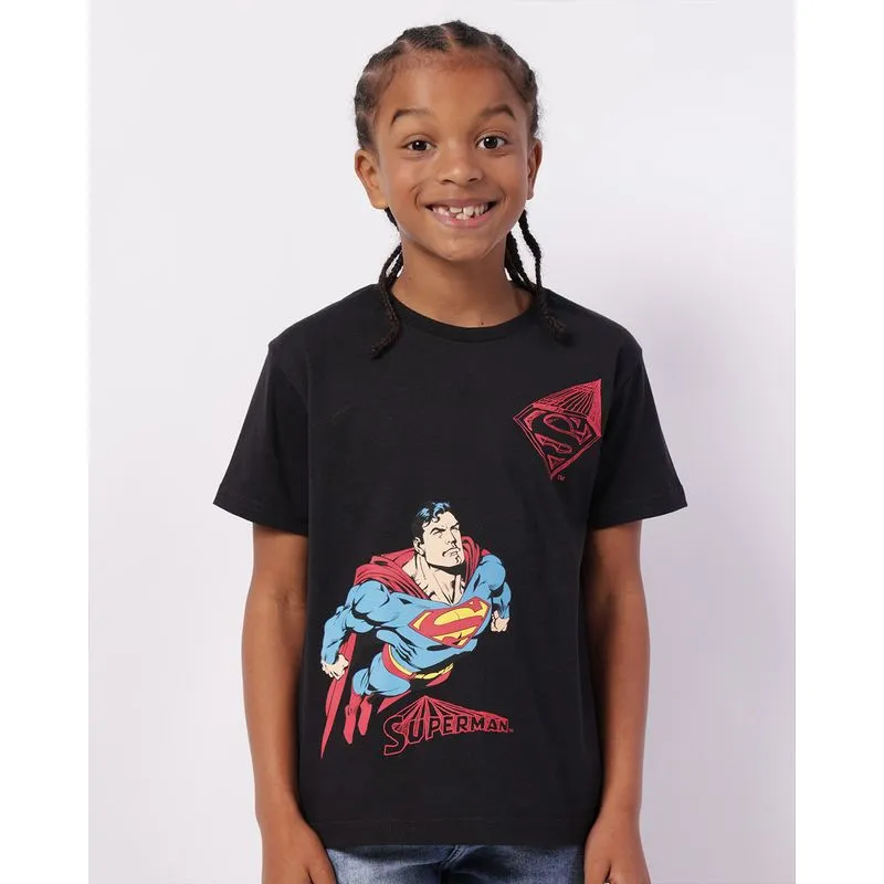Camiseta Infantil DC Comics Super Homem Manga Curta Preta 10