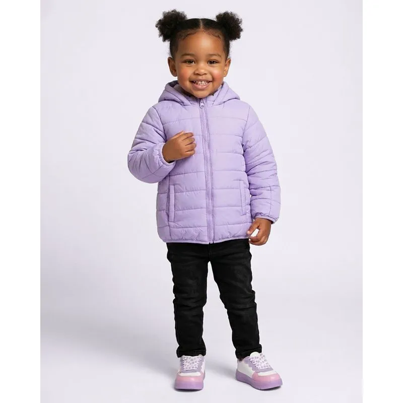 Jaqueta Bebê Puffer com Bolsos e Capuz Lilás 1