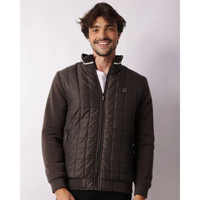 Jaqueta Masculina Puffer Matelassê Com Bolsos Zíper Cinza M