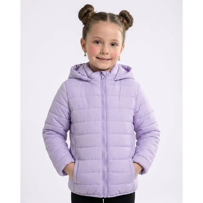Jaqueta Infantil Puffer com Bolsos e Capuz Lilás 6