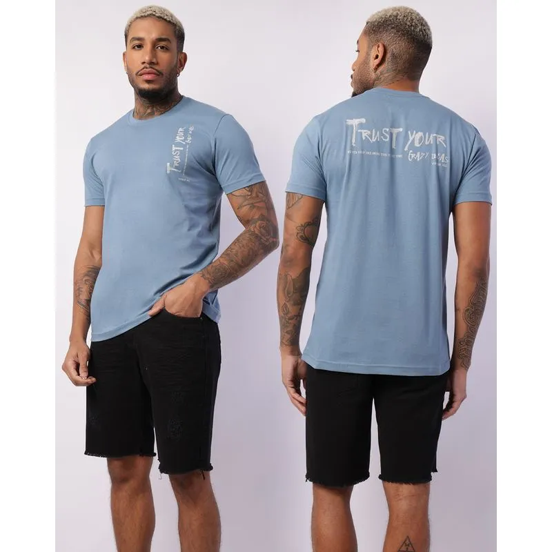 Camiseta Masculina com Estampa Manga Curta Azul M