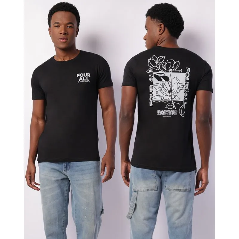 Camiseta Masculina Estampa Frente e Costas Manga Curta Preta P