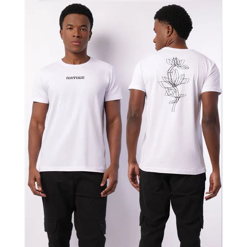 Camiseta Masculina Manga Curta Estampa Frente e Costas Branca G