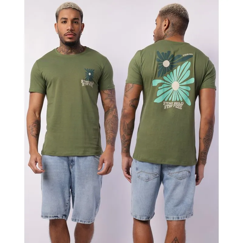 Camiseta Masculina com Estampa Manga Curta Verde G