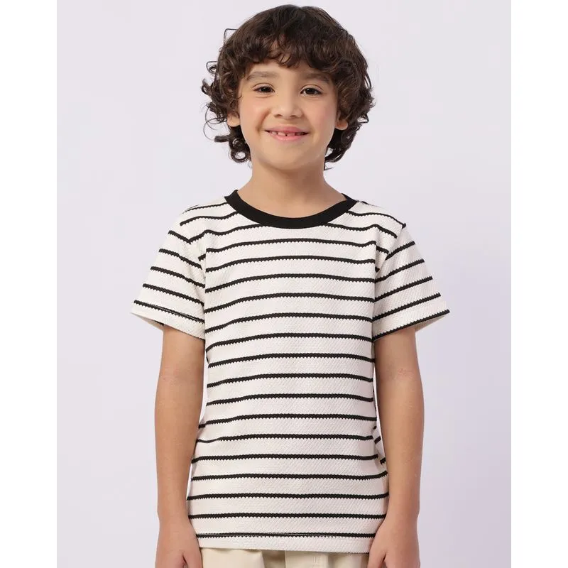 Camiseta Infantil Texturizada Listrada Manga Curta Bege 4