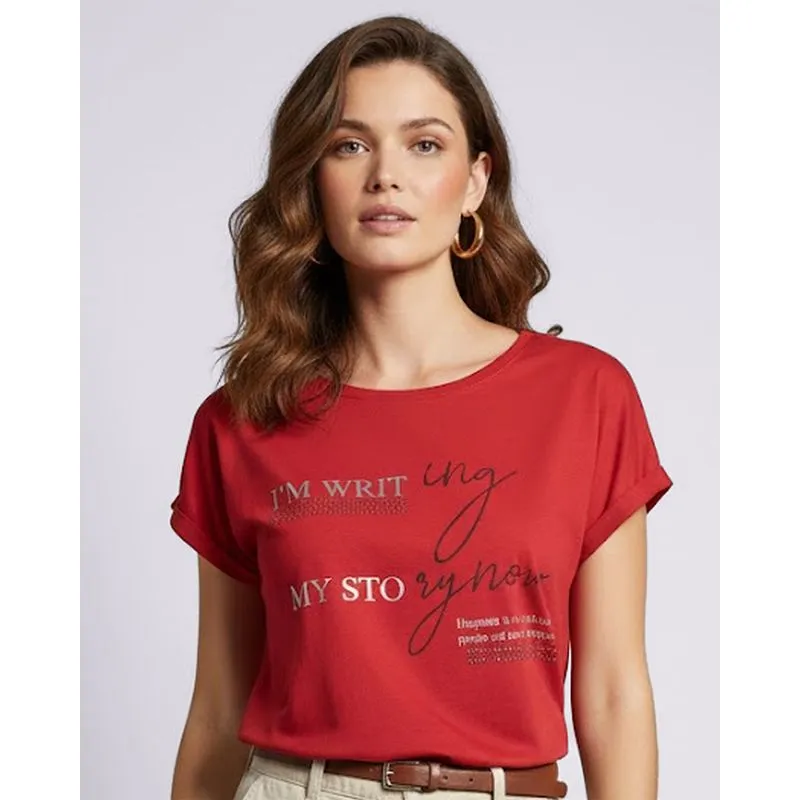 Camiseta Feminina Viscose com Estampa Manga Curta Vermelha PP