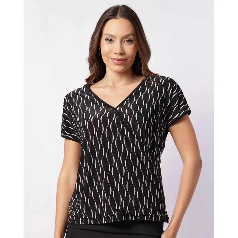 Blusa Feminina Liganete Transpassada Estampada Preta M