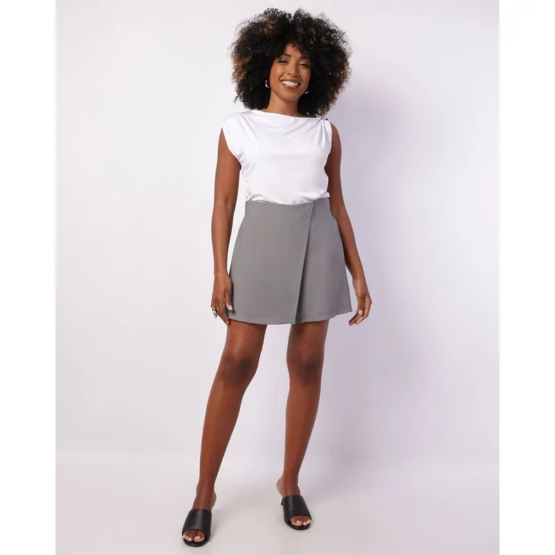 Short Saia Feminino Alfaiataria Cinza GG