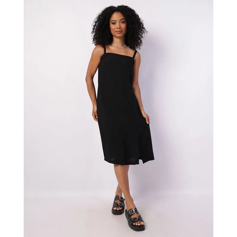 Vestido Feminino Midi Viscose com Fenda Preto M
